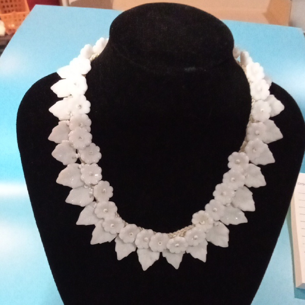 Vintage White Milk Glass Floral Necklace